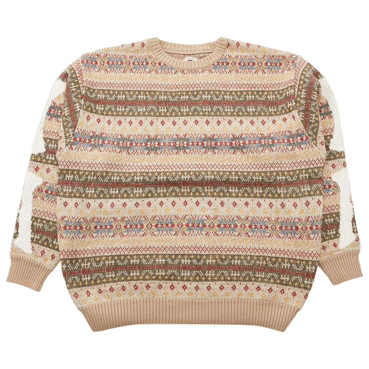 Kapital 7G Wool Fair Isle Bone Crew Sweater "Mocha"