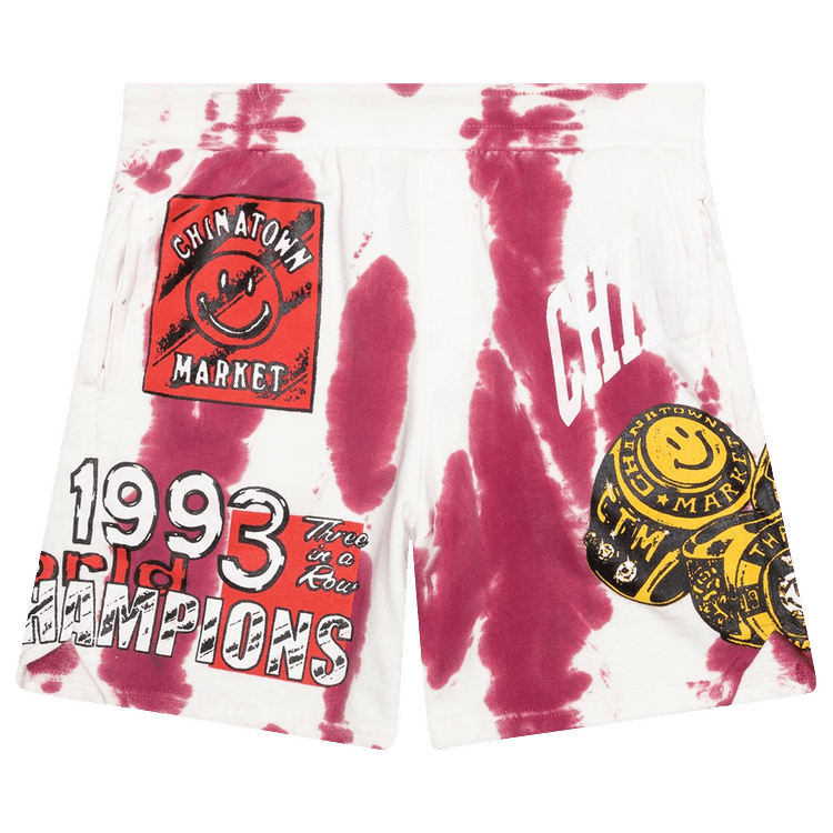 Chinatown Market Smiley Champion 3 Rings Tie-Dye Sweatshorts "Red"