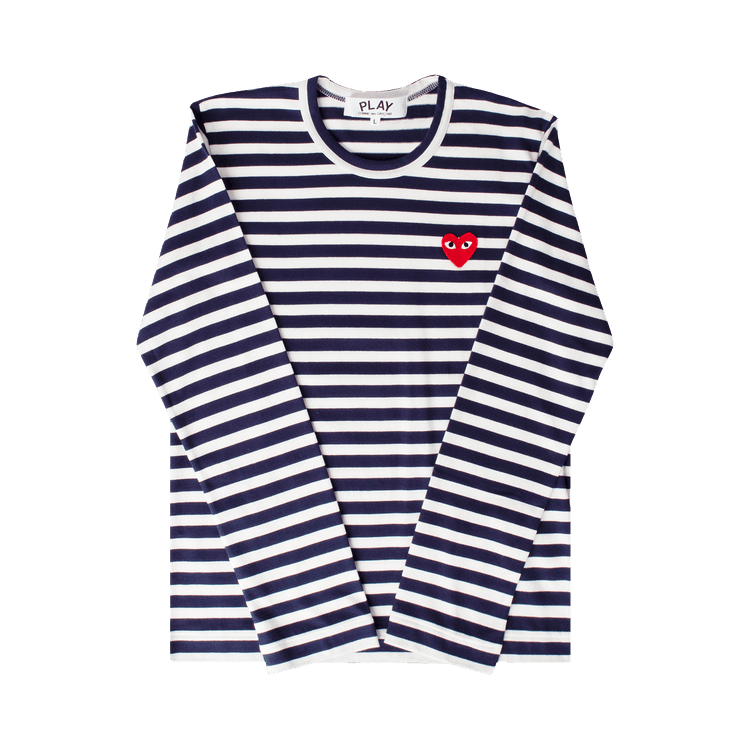 Comme des Garçons PLAY Striped Heart Logo Long-Sleeve T-Shirt "Navy/White"