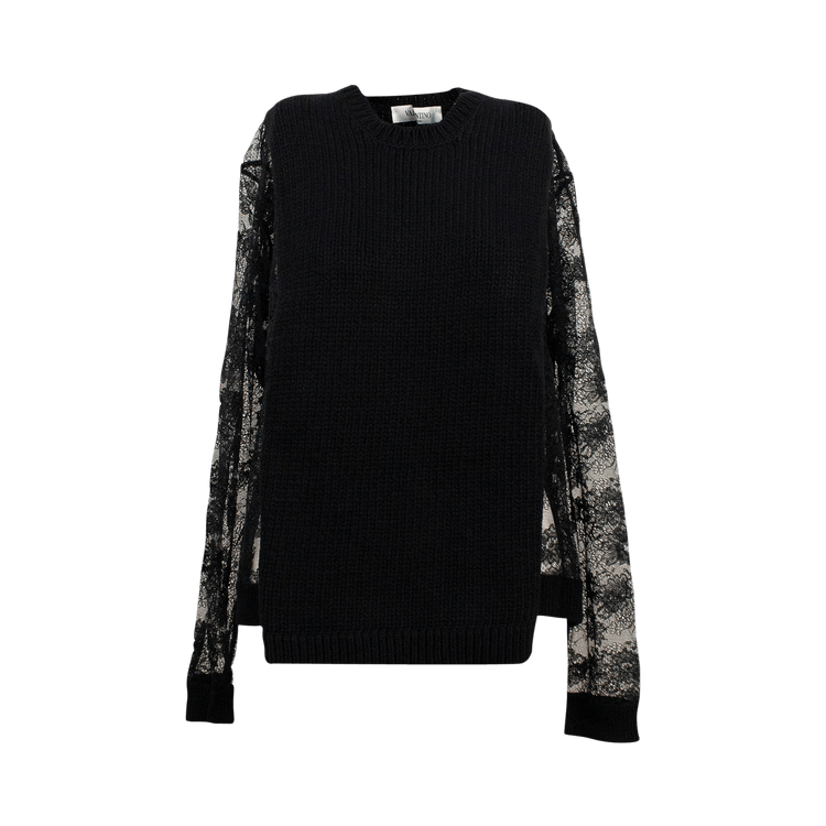 Valentino Chunky Knit Sweater With Lace Sleeves "Black"