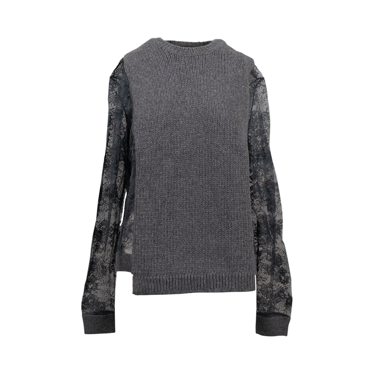 Valentino Chunky Knit Sweater With Lace Sleeves "Gray"