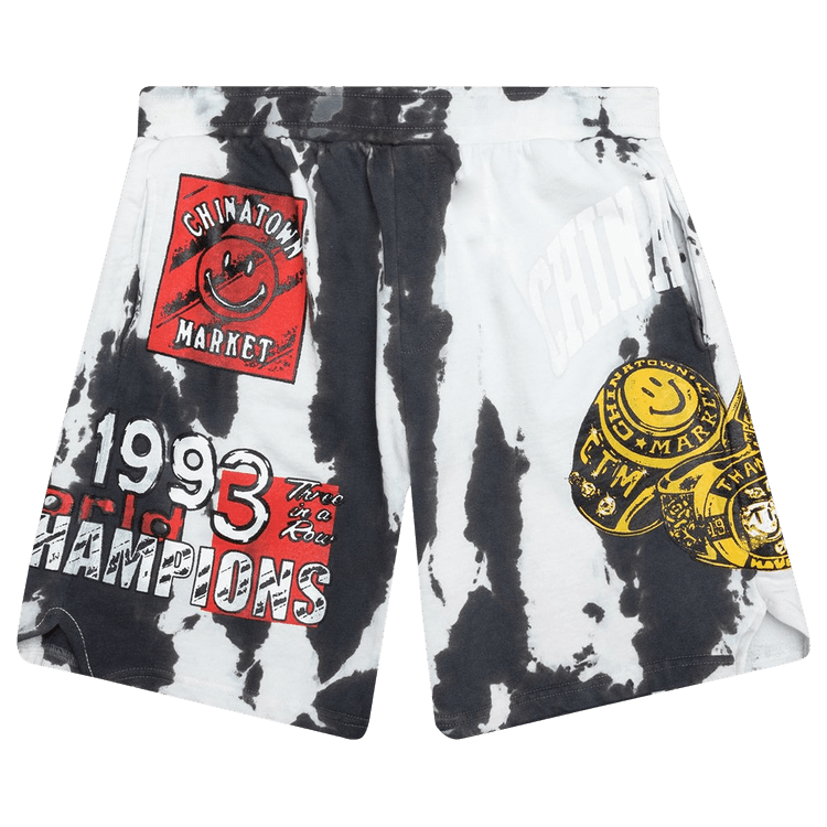 Chinatown Market Smiley Champions 3 Rings Tie Dye Sweatshorts "Grey"