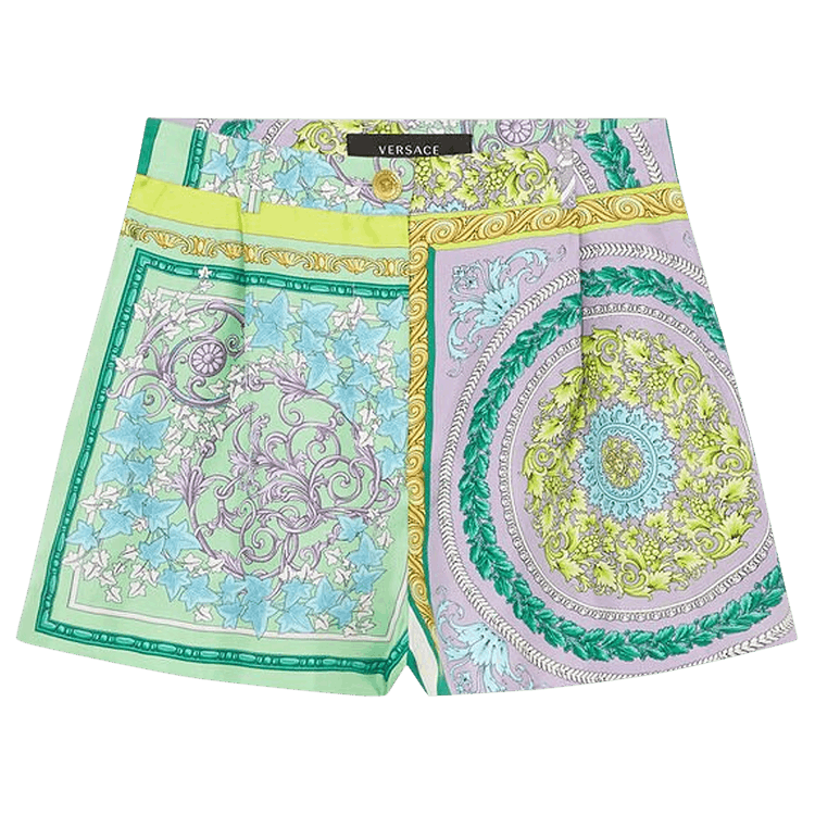 Versace Barocco Mosaic Print Silk Shorts "Lilac/Green Water"