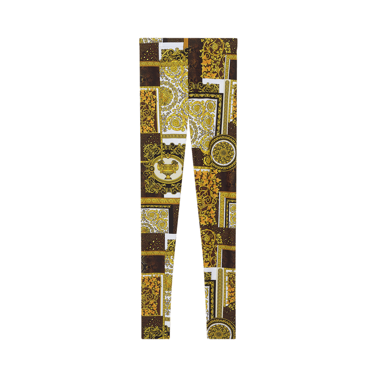 Versace Barocco Patchwork Print Leggings "Gold/Brown/White"