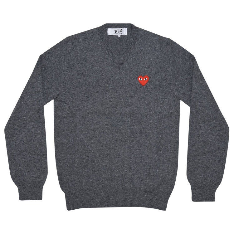 Comme des Garçons PLAY Heart Patch V Neck Sweater "Grey"