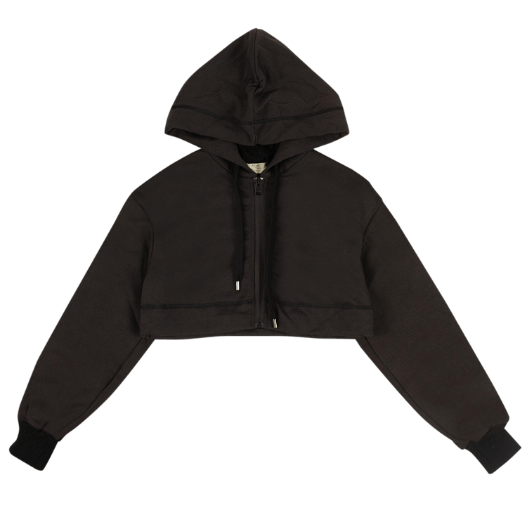 Fendi Logo Stripe Cropped Hooded Sweatshirt "Black"