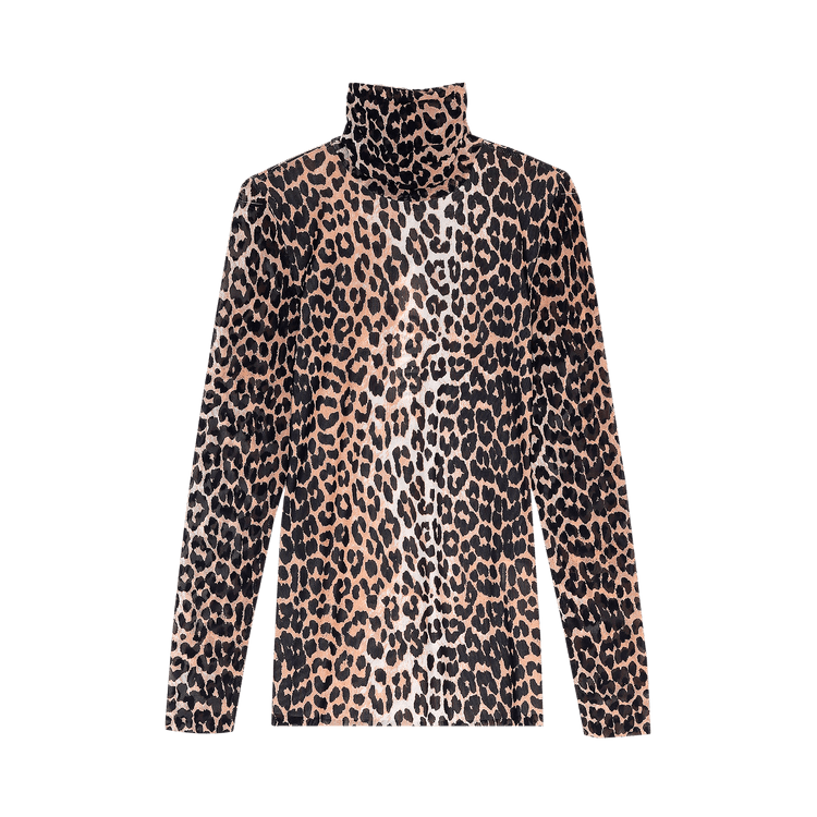 GANNI Printed Mesh Rollneck Sweater "Leopard"