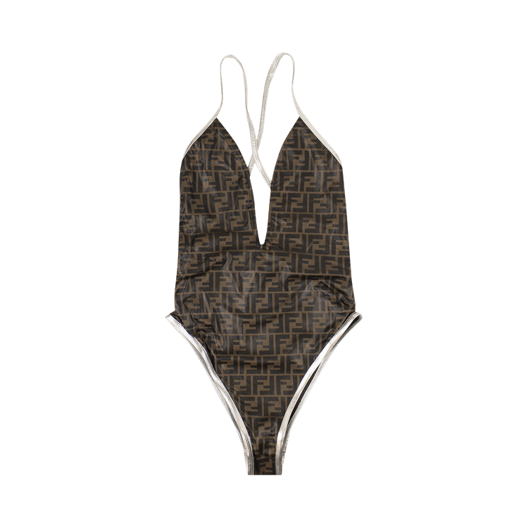 Fendi FF Logo One-Piece Swimsuit "Brown/Silver"