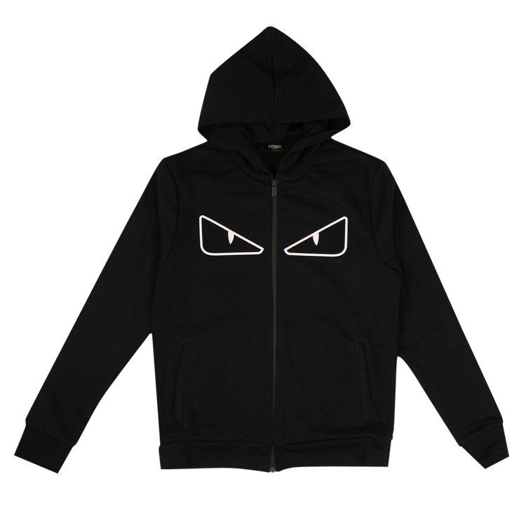 Fendi Bug Eyes Zip Up Hooded Sweatshirt "Black"