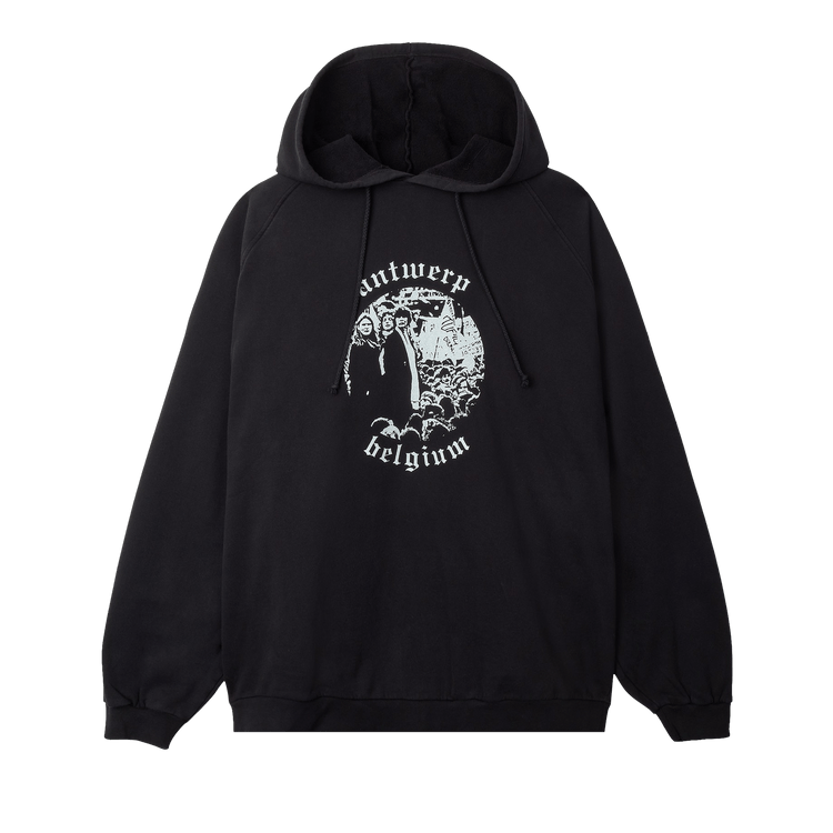 Raf Simons Redux Graphic Print Cotton Jersey Hooded Sweatshirt "Black"