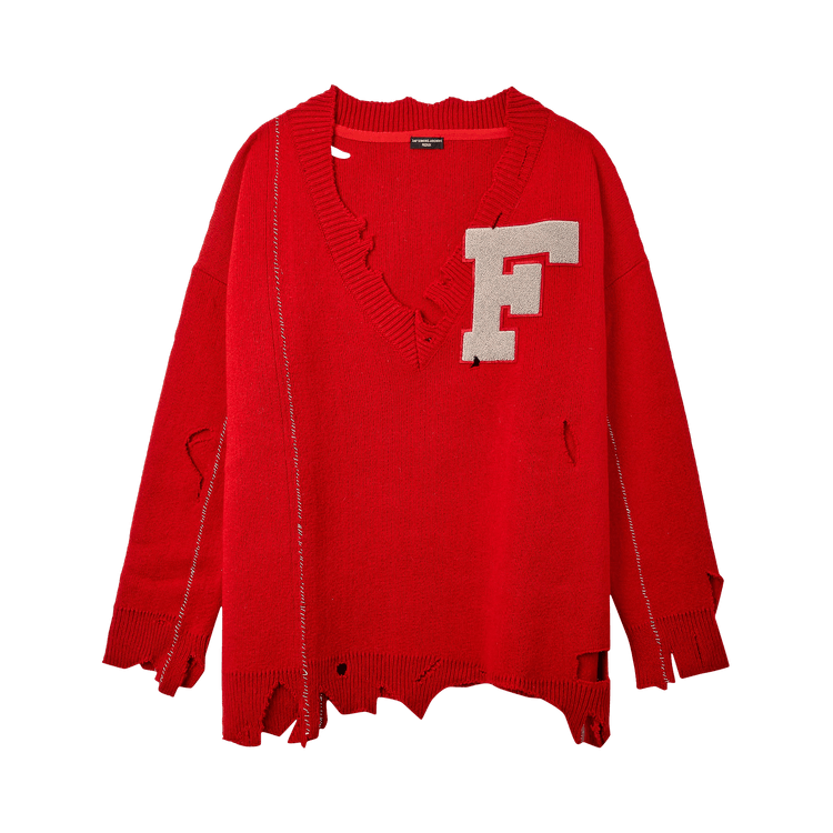 Raf Simons Redux Oversized Destroyed V-Neck Sweater "Red"
