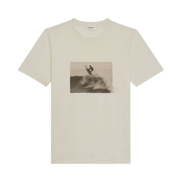 Saint Laurent Graphic Print Surf T-Shirt "Ecru/Sepia"