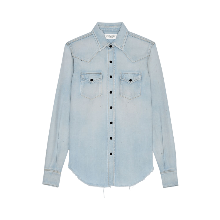 Saint Laurent Destroyed Classic Western Shirt "Dirty Sky Blue"