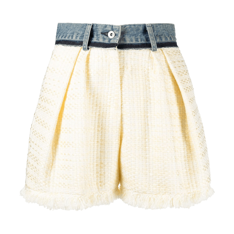 Sacai Tweed And Denim Shorts "Light Blue/Off White"