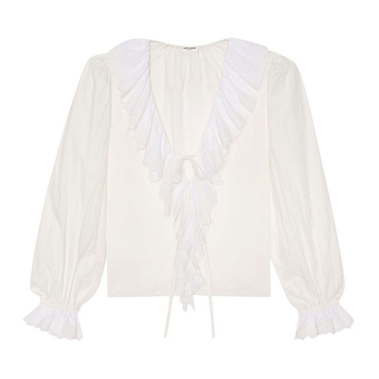 Saint Laurent Anglaise Frilled Tie Blouse "Blanc"