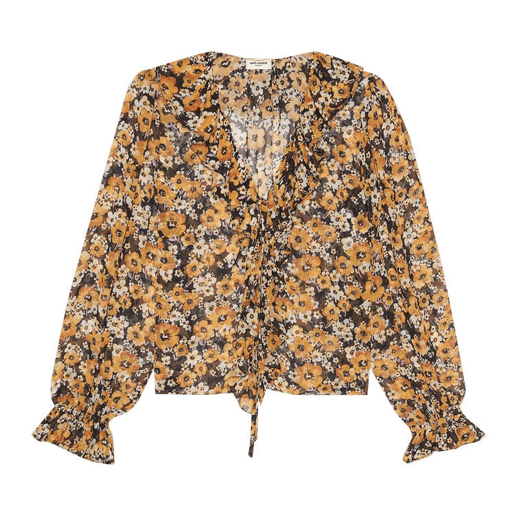 Saint Laurent Silk Frilled Blouse "Ocre Mauve"
