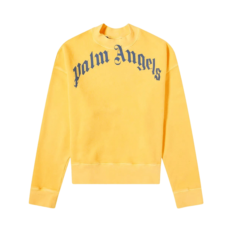 Palm Angels Vintage Wash Curved Logo Crew "Yellow/Navy"