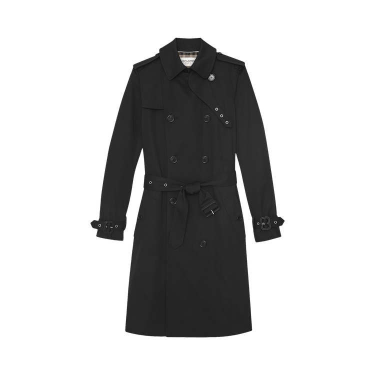 Saint Laurent Belted Gabardine Trench Coat "Black"