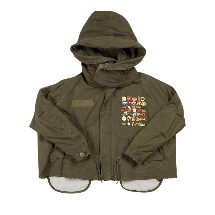 READYMADE Vintage Army Tent Cut Fishtail Parka With Pins "Green"