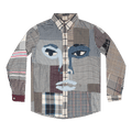 KidSuper Stitched Pattern Face Button Up "Grey Patchwork"