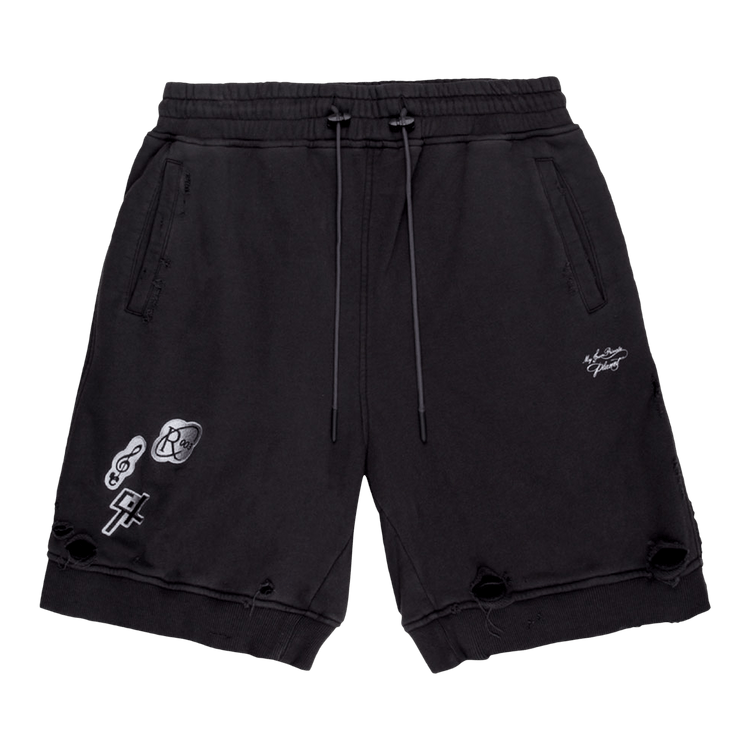 C2H4 Patched Ruin Distressed Sweat Shorts "Faded Black"