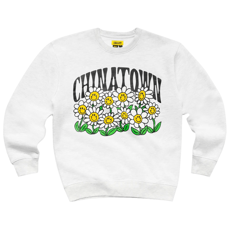 Chinatown Market Smiley Flower Power Crewneck "Ash Gray"