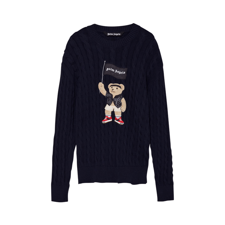 Palm Angels Pirate Bear Cableknit Jumper "Navy Blue/White"