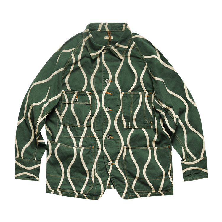 Kapital Linen Canvas Drunken-Stripe Cactus Coverall "Green"