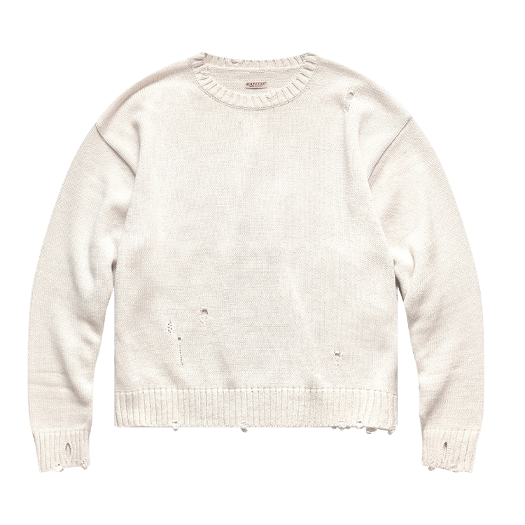 Kapital 5G Knit Smilie Patch Crew Sweater "Ecru"