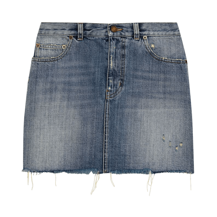 Saint Laurent Classic Raw-Edge Mini Skirt "Sandy Fall Blue"