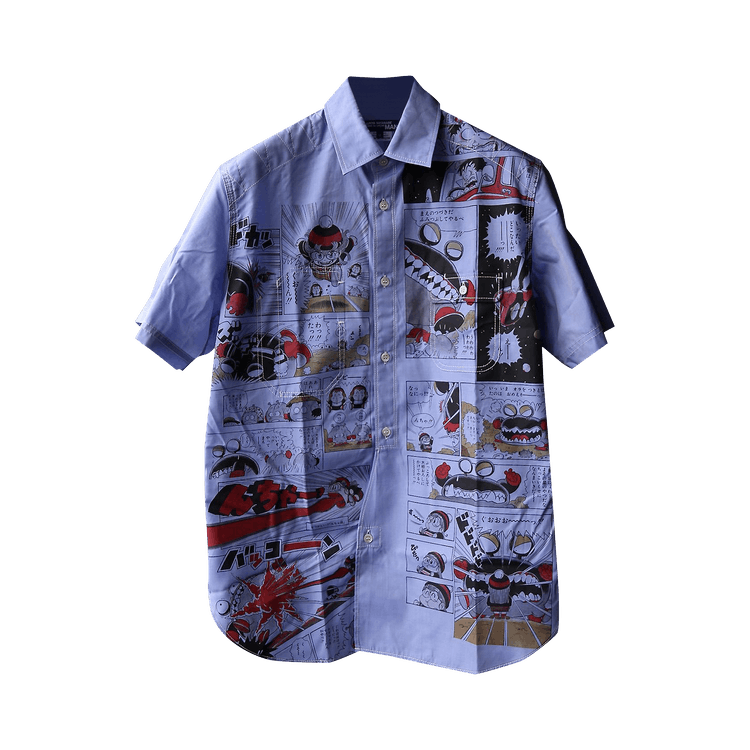 Junya Watanabe MAN Manga Print Short-Sleeve Button Down Shirt "Blue"