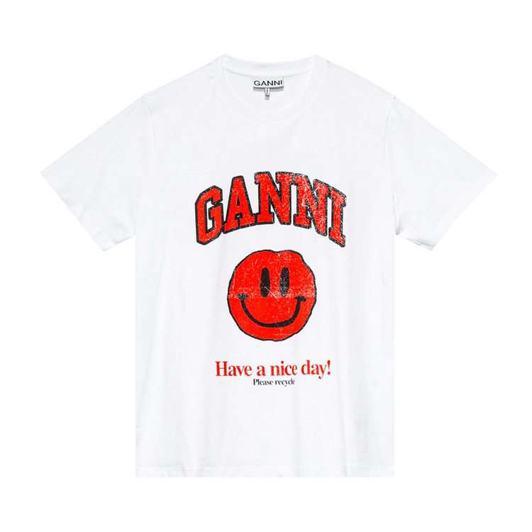 GANNI Jersey Smiley Tee "Bright White"