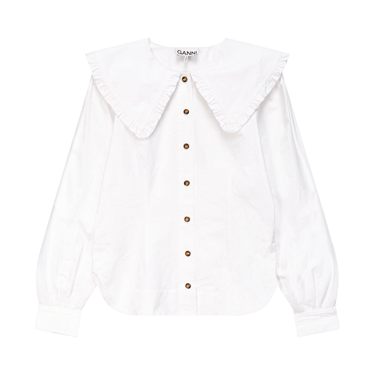 GANNI Cotton Poplin Long-Sleeve "White"