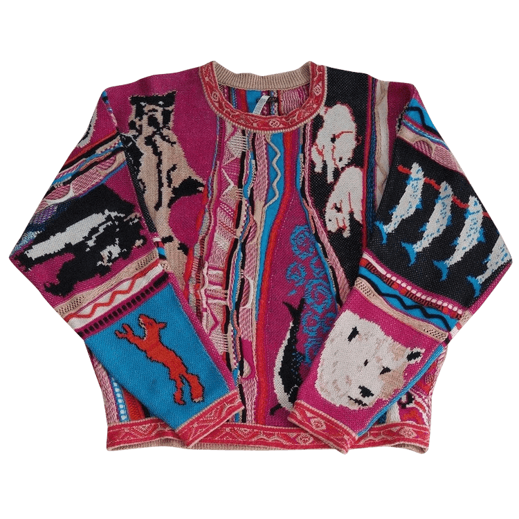 Kapital 7 Gauge Cotton Knit Kachina Gaudy Crew Sweater "Purple"