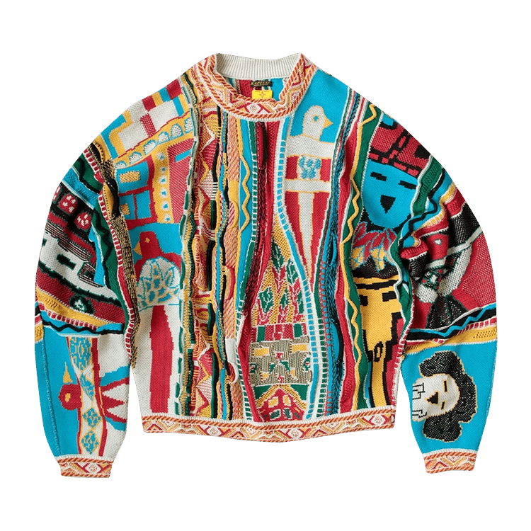 Kapital 7 Gauge Cotton Knit Kachina Gaudy Crew Sweater "Red"