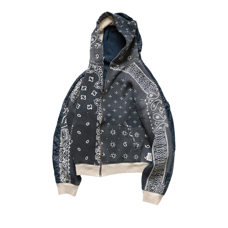 Kapital Half-Quilted Bandana Zip-Up Hoodie "Black"