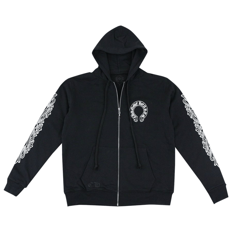 Chrome Hearts Horseshoe Floral Cross-Sleeve Zip Up Hoodie "Black/White"