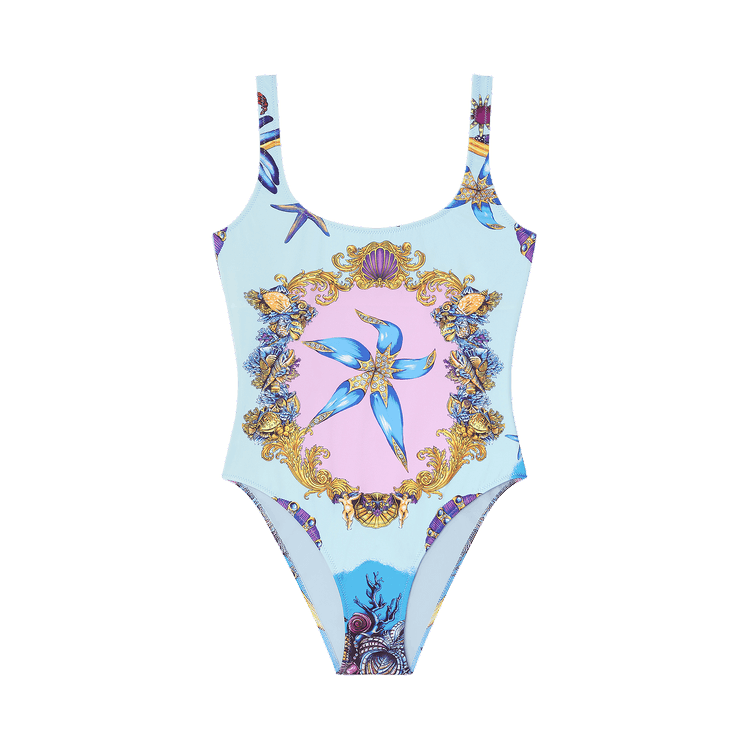 Versace Trésor De La Mer Print Swimsuit "Light Blue/Multicolor"