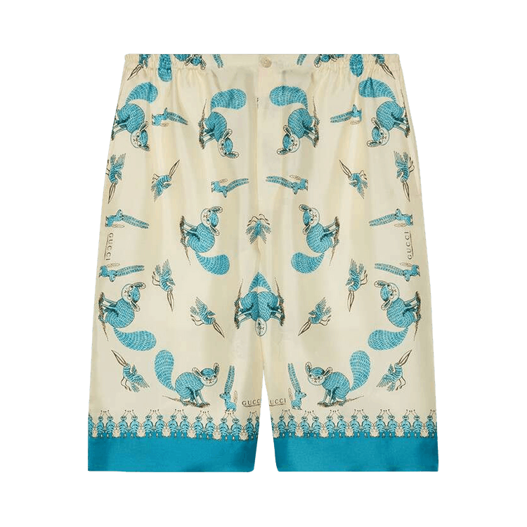 Gucci Freya Hartas Print Silk Twill Shorts "Ivory/Deep Turquoise"