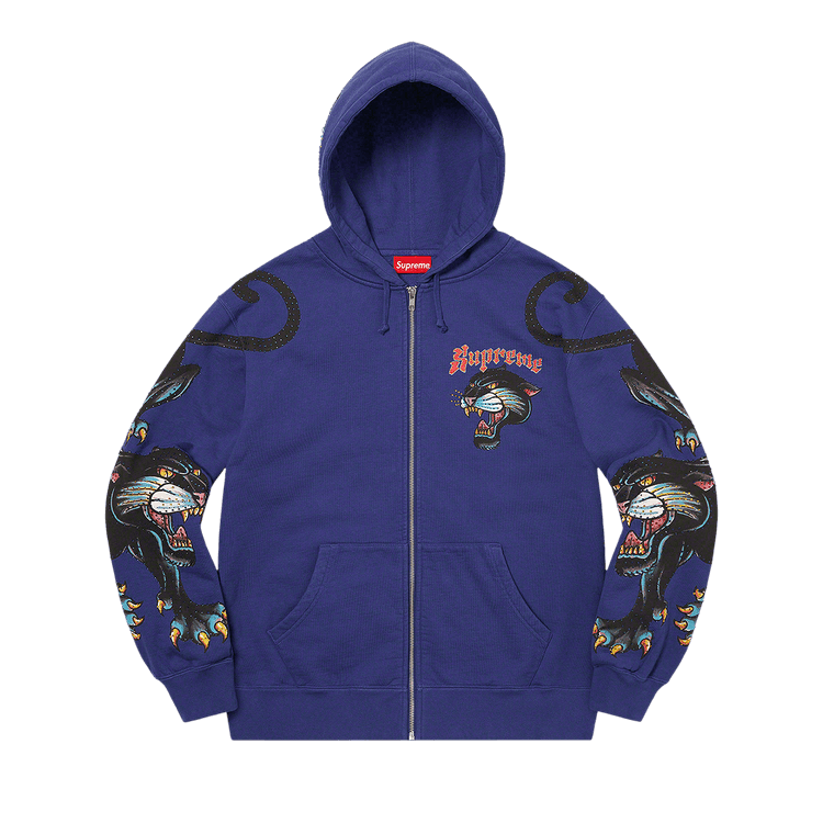 Supreme Panther Zip Up Hooded Sweatshirt "Washed Navy"