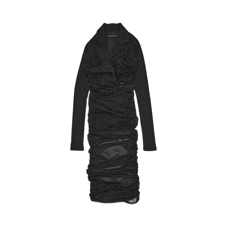 Y/Project Ruched Drawstring Blazer Dress "Black Pinstripe"