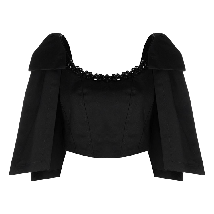 Simone Rocha Embellished Corset Top With Shoulder Bow "Black/Jet"