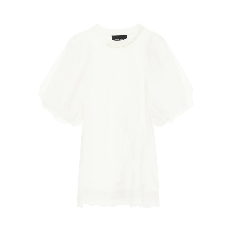 Simone Rocha Embellished A-Line Tulle Overlay Sleeve Top "White/Pearl"