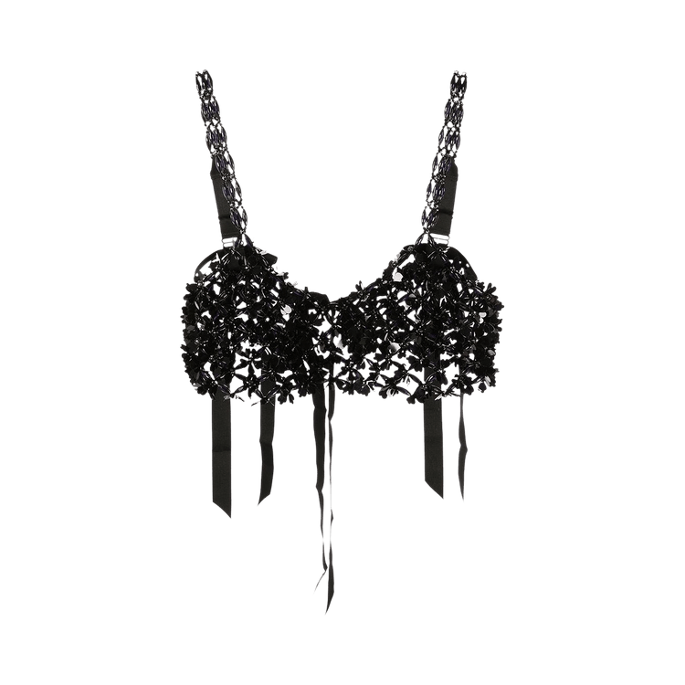 Simone Rocha Wide Beaded Bra With Grosgrain Ties "Jet"