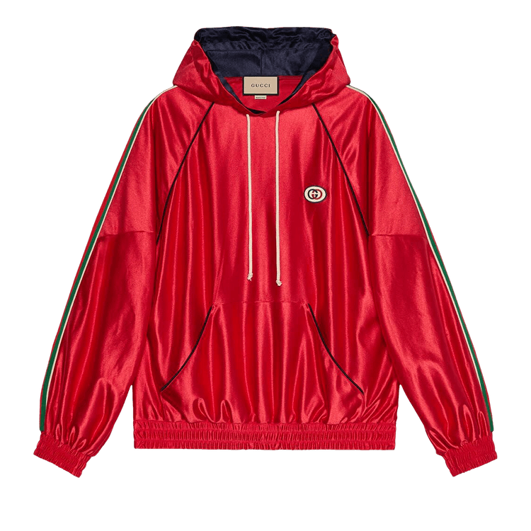 Gucci Shiny Jersey Hooded Sweatshirt With Web "Red"