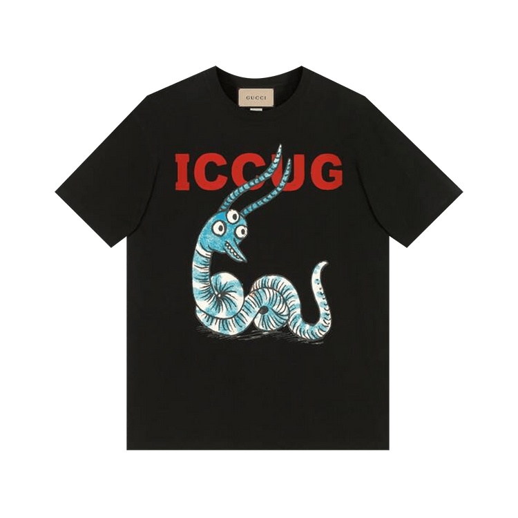 Gucci T-Shirt With Iccug Animal Print By Freya Hartas "Black/Multicolor"