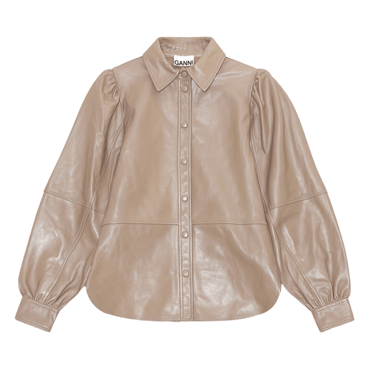 GANNI Lamb Leather Shirt "Fossil"