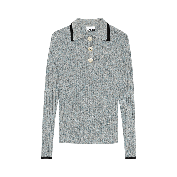 GANNI Linen Knit Blouse "Blue"