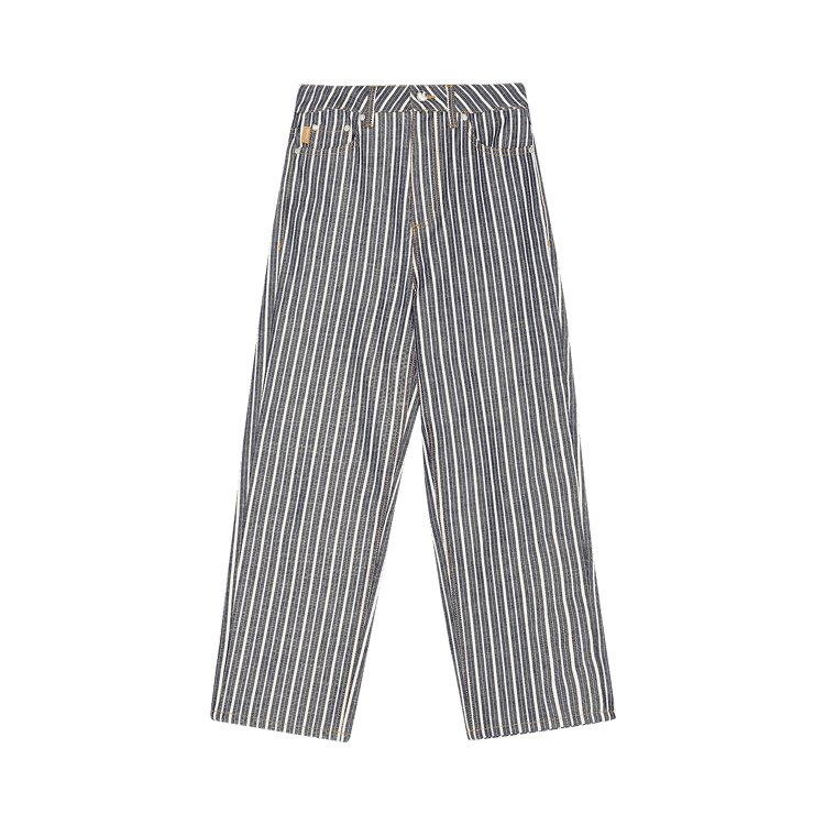 GANNI Mixed Stripe Denim High-Waisted Cropped Jeans "Indigo"