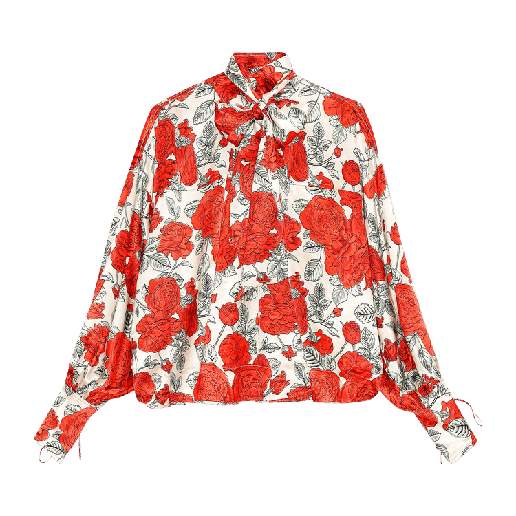 GANNI Silk Stretch Satin Oversized Blouse "Sand"